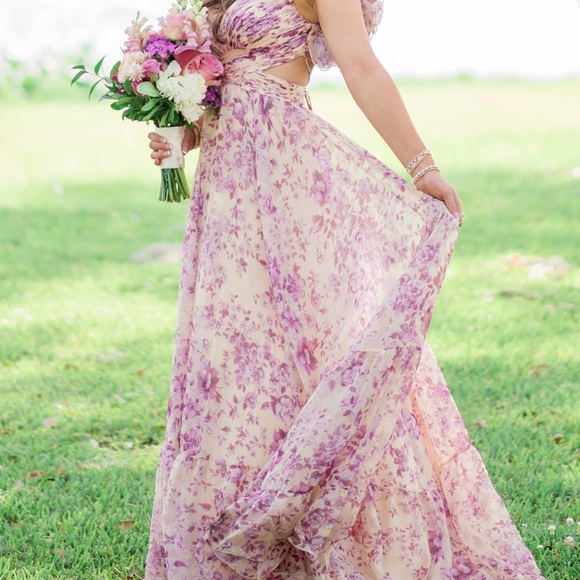 Jovani ruffle sleeve floral dress - Picture 2 of 7